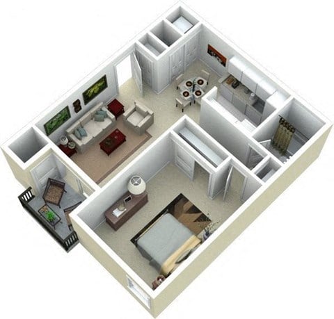 Floor plan for 1 bed, 1 bath, 700 sqft